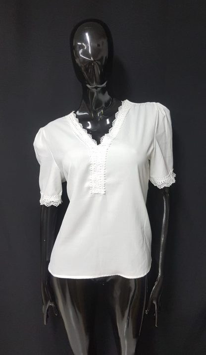Blusa blanca para dama, en tela suave, marca SOL ROJO-ecoshopping